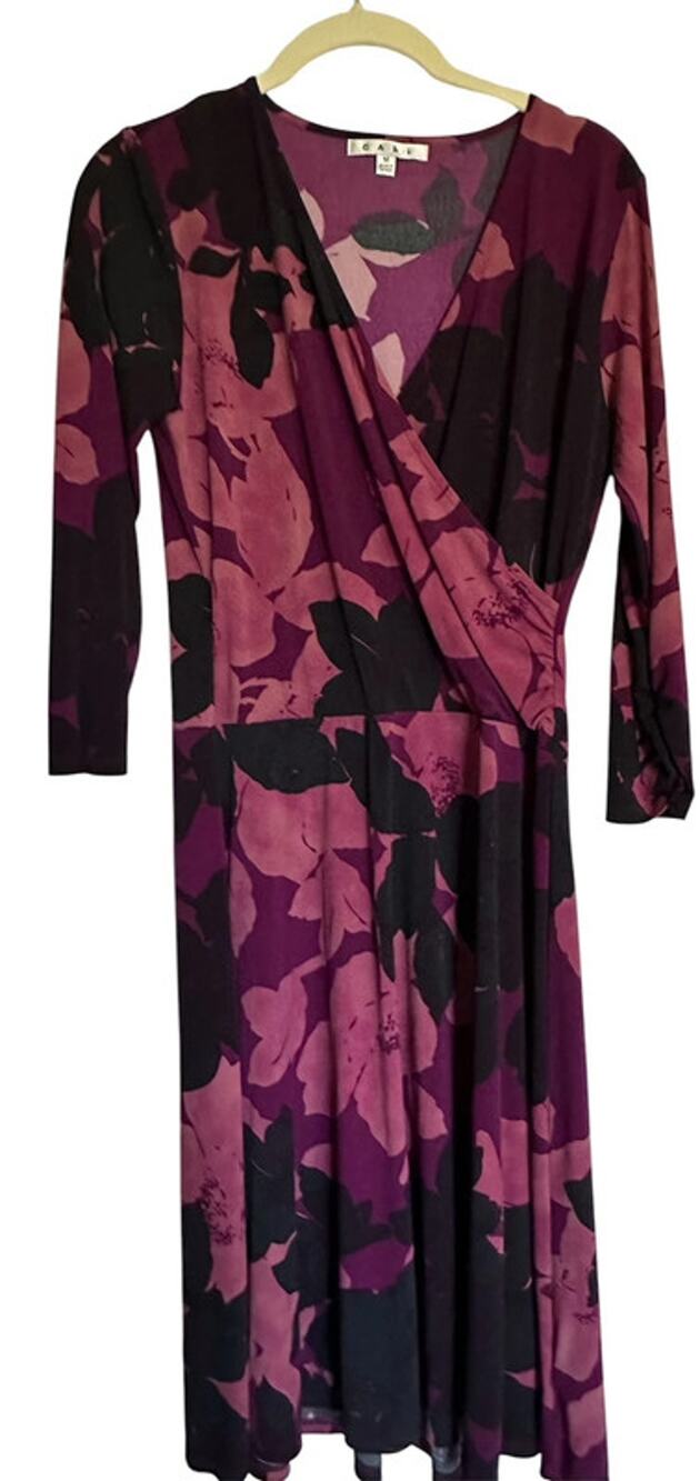 Cabi floral mock wrap dress m 3/4 sleeve stretch